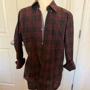 Ted Baker Burgundy and Black Plaid Shirt